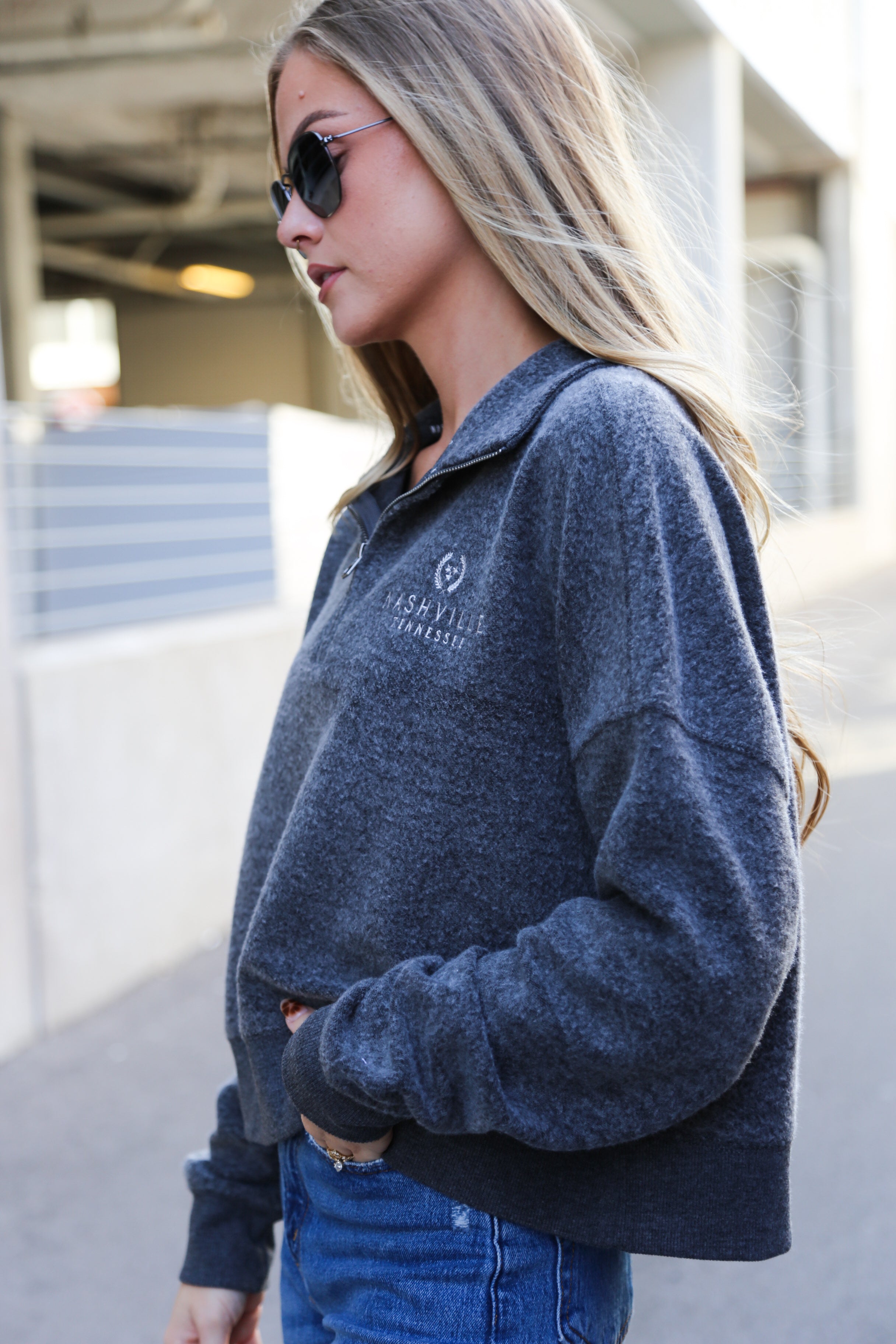 Snuggle Fleece Quarter Zip Crop [Charcoal]