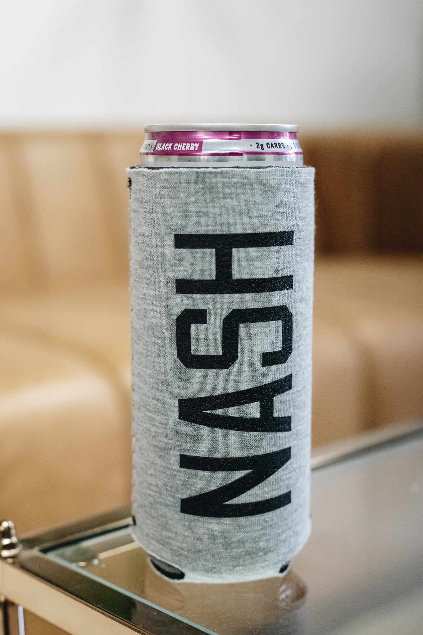 Heather gray NASH slim can cooler